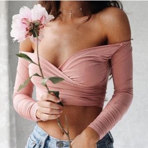 Pink Cropped Long Sleeve Top NWT